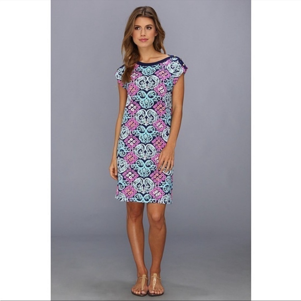 Lilly Pulitzer XS Robyn Pima Cotton Shift Dress pink blue green